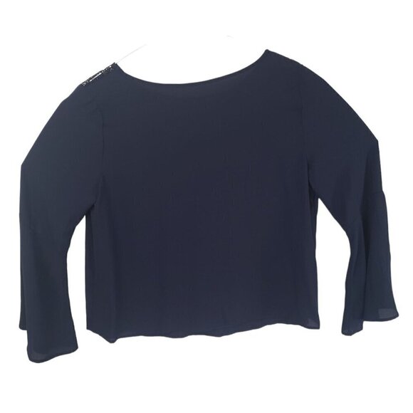 Women's navy with lace scoop neck blouse, size XL - Picture 6 of 6